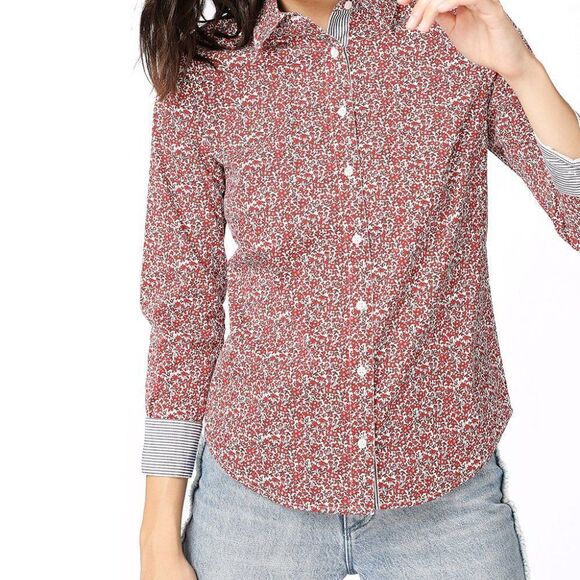 Court & Rowe Red Ditsy Fields Print Floral Button Up Shirt - Picture 1 of 11